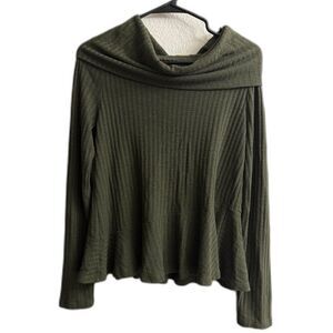 Women's Anthropologie Maeve Dark Green Cowl Neck Ribbed Sweater Size M
